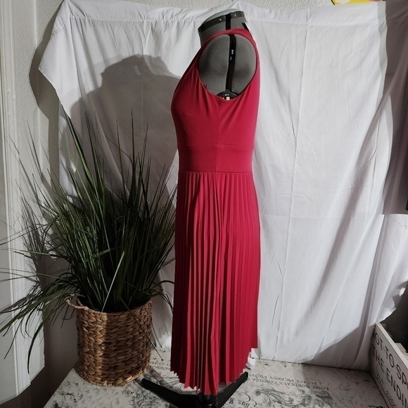 𝅺LONDON Times womens Pleated Skirt Sleeveless Keyhole Neck Dress Size: 4 - Picture 6 of 9